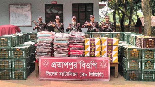 সিলেট সীমান্তে জব্দ প্রায় কোটি টাকার ভারতীয় পণ্য