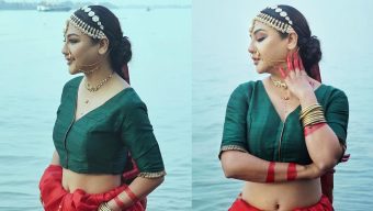 নদীর পাড়ে বেনারসি-আলতায় নজর কাড়লেন জয়া