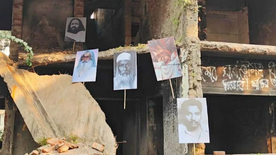 ধানমন্ডি বত্রিশে টাঙানো হলো মওলানা ভাসানী- ওসমান হাদির ছবি