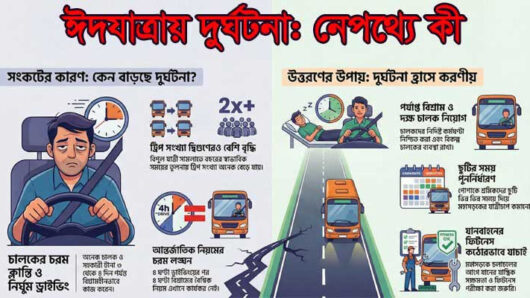 চালকের নির্ঘুম ড্রাইভিং ও ক্লান্তি: ঈদযাত্রায় ঘটছে দুর্ঘটনা