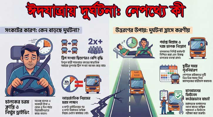 চালকের নির্ঘুম ড্রাইভিং ও ক্লান্তি: ঈদযাত্রায় ঘটছে দুর্ঘটনা