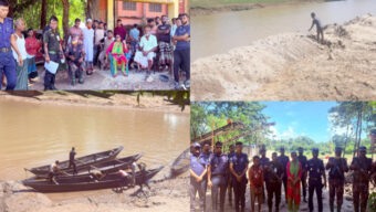 জৈন্তাপুরে রাংপানি নদীতে প্রশাসনের অভিযান, ধ্বং স ২৭ নৌকা