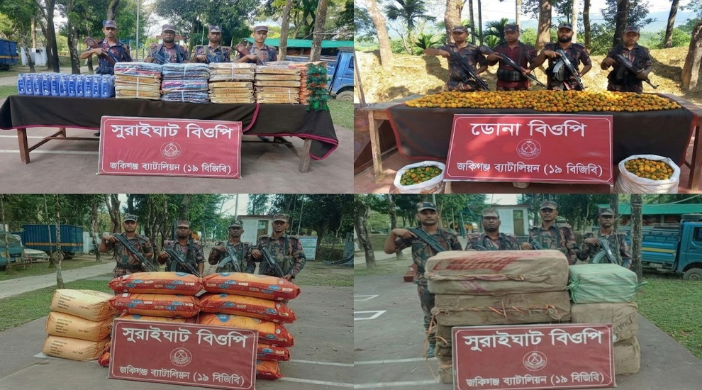 সিলেটের কানাইঘাট সীমান্তে মালিকবিহীন ভারতীয় পণ্য জব্দ করল বিজিবি